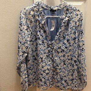 Ann Taylor Blue and Yellow Floral Blouse